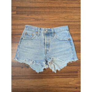 Levis 501 Original Denim Shorts- Size 25- High Rise- Button Fly- Raw Hem Cut Off